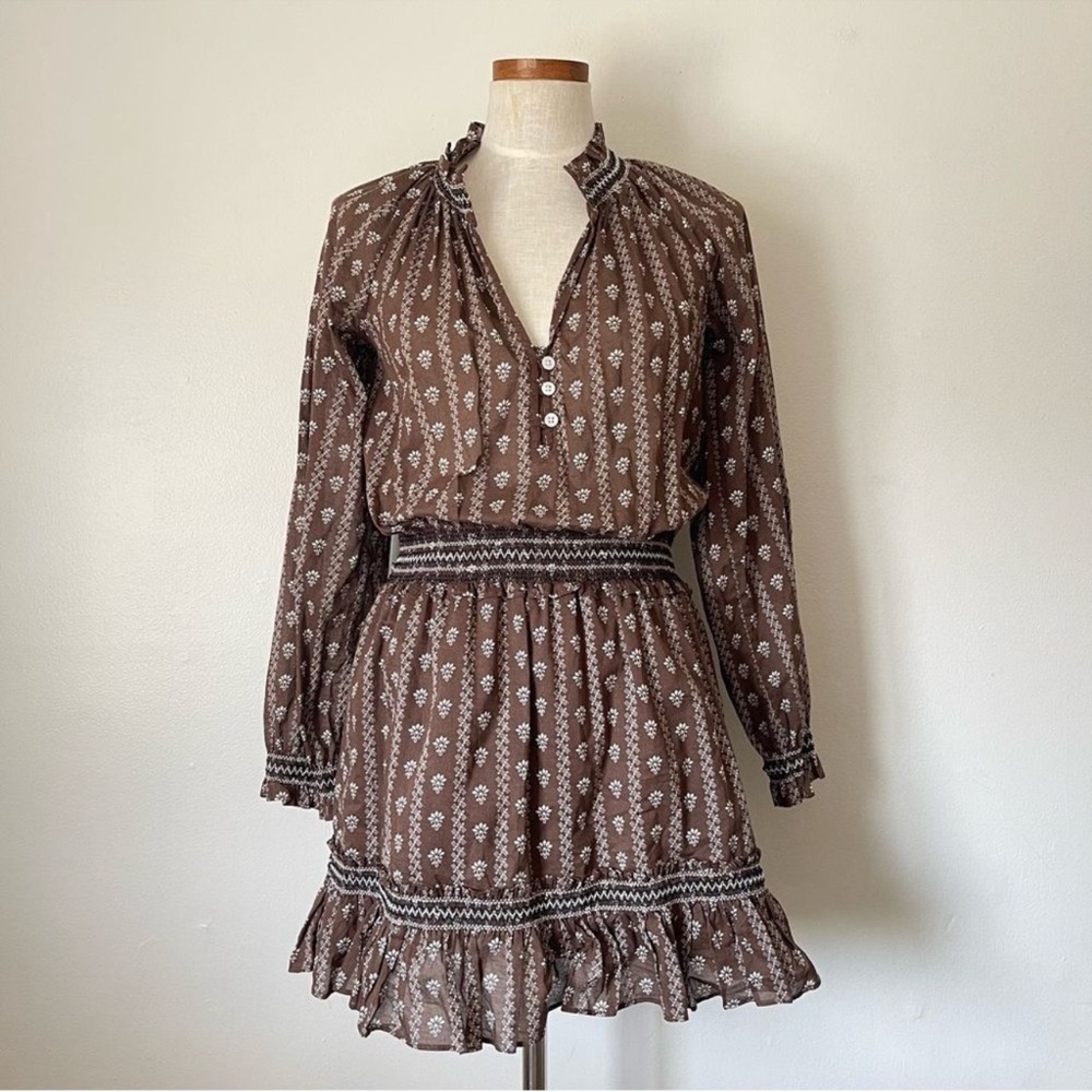 Grungecore Veronica Beard Brown Eyelet Ruffle mini dress size Medium